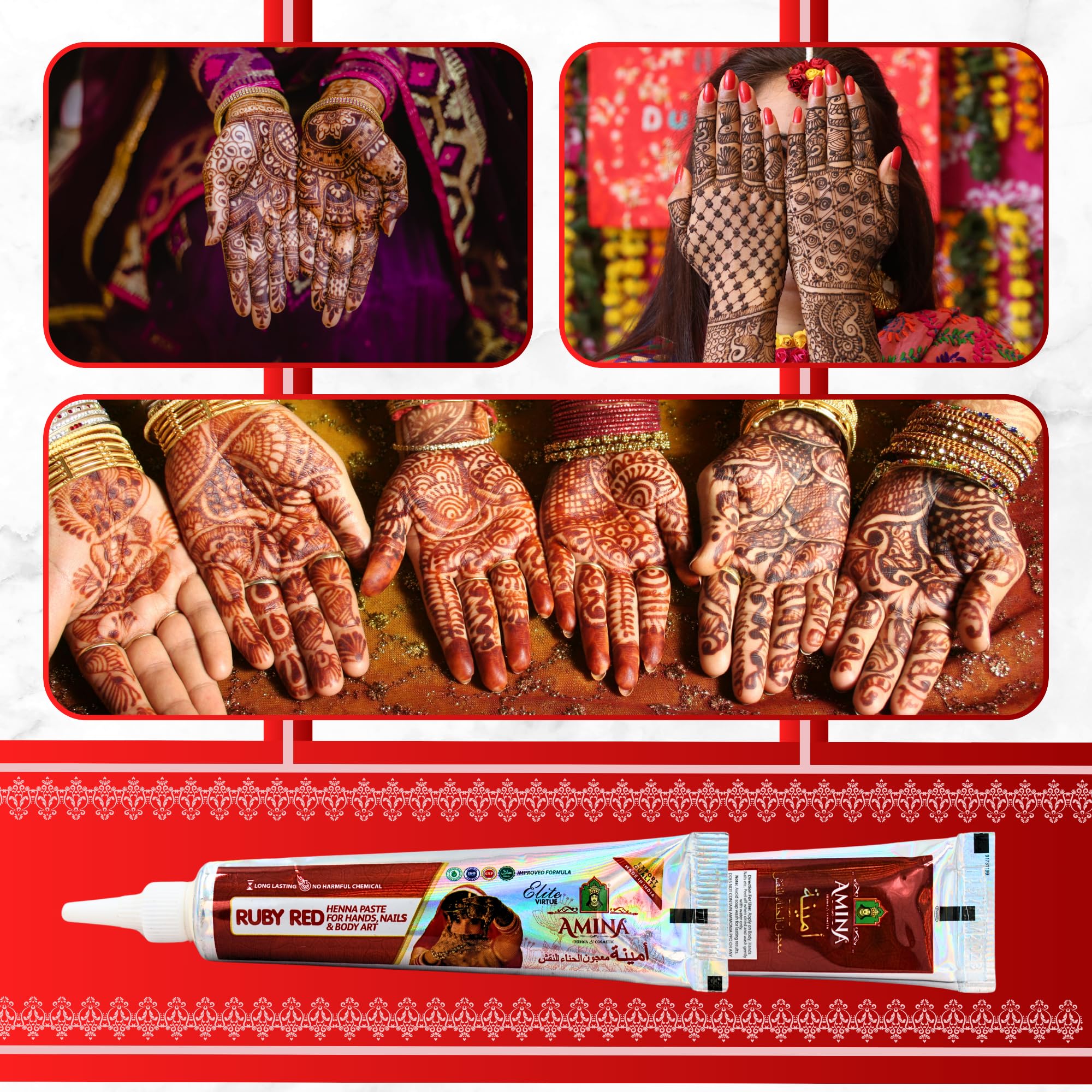 QUEEN'S HENNA 3種セット NEWBROWN RED NATURAL Buy Amina Henna Paste for Hands, Nails and Body Art (Ruby Red